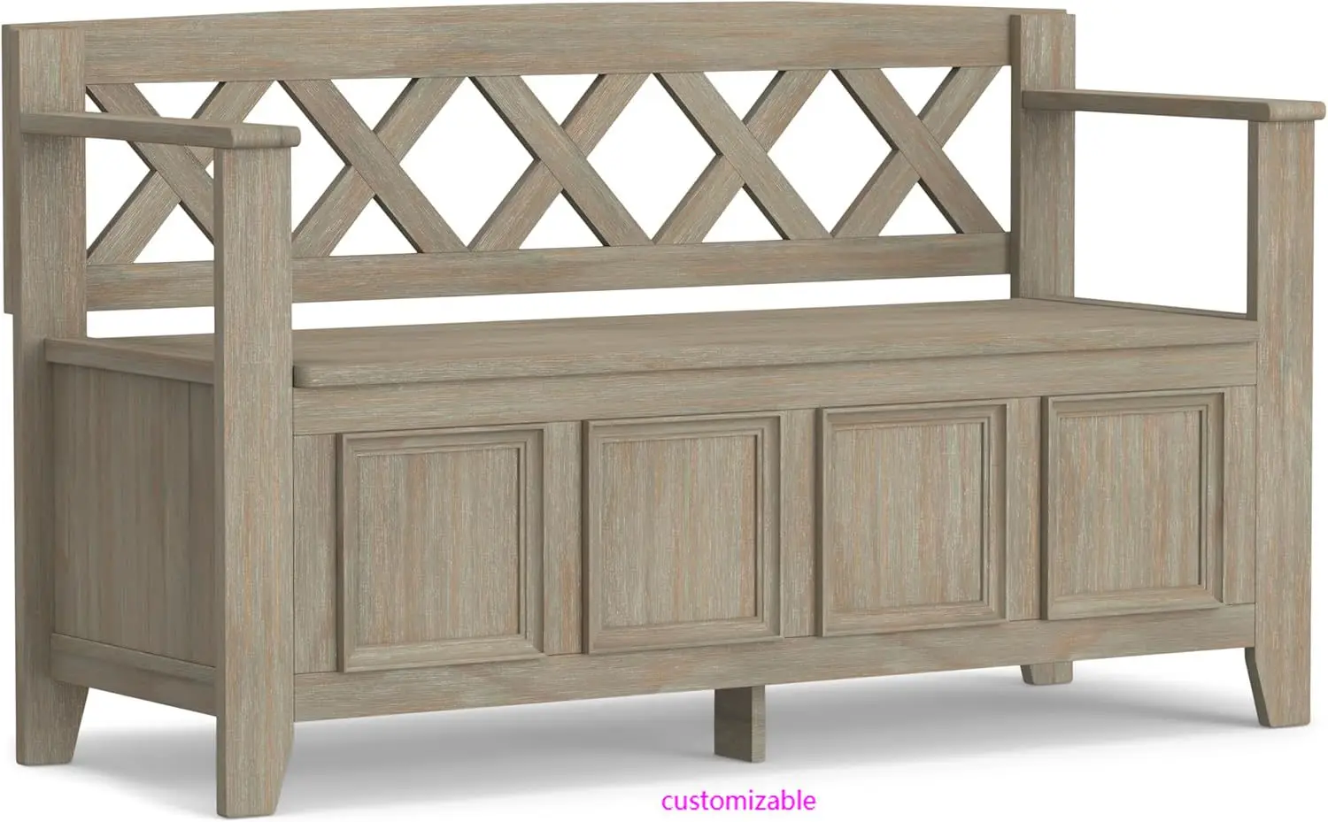 Amherst-Banc de rangement d'entrée en bois massif, charnière de sécurité, multifonctionnel, transitionnel à distance, gris Murcia, 48 po de large