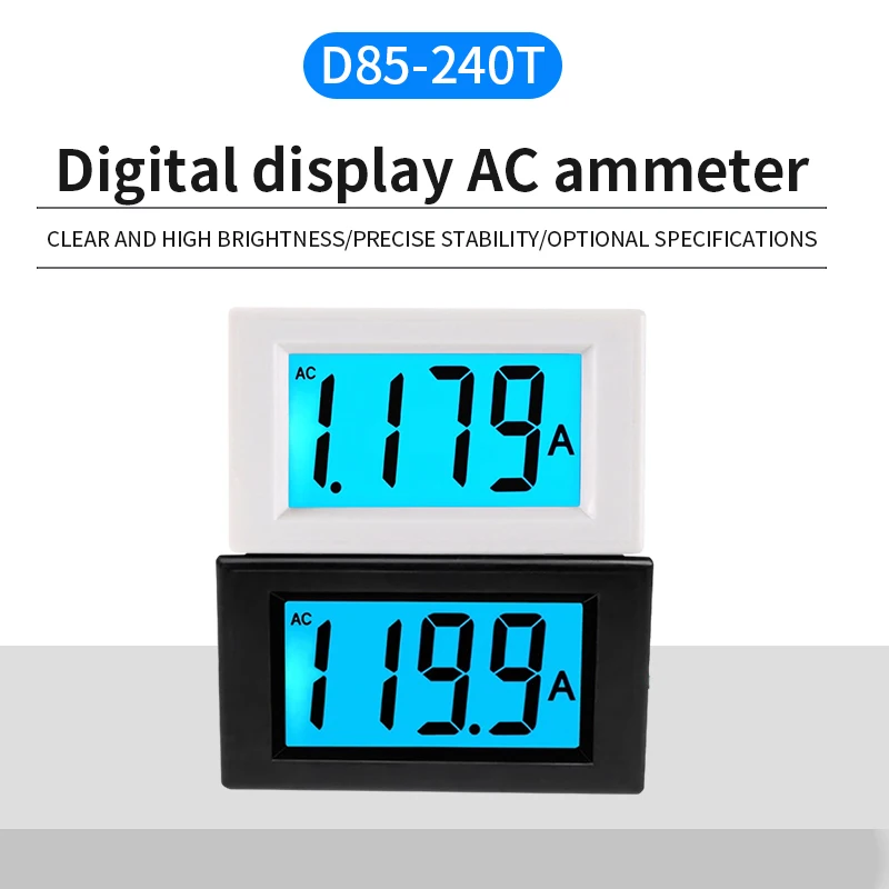 1 peça preto e branco D85-240T ac 50a lcd display digital amperímetro transformador de cinta de corrente inferior azul de alta precisão