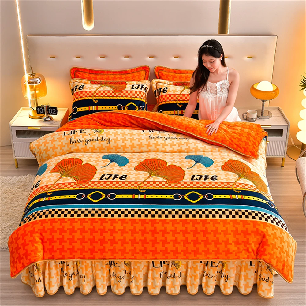 

Light Luxury Winter Milk Fleece Four-Piece Sets Quilt Cover Pillowcase Bed Sheet Thickened Anti-static Duvet Cover Bedding Set