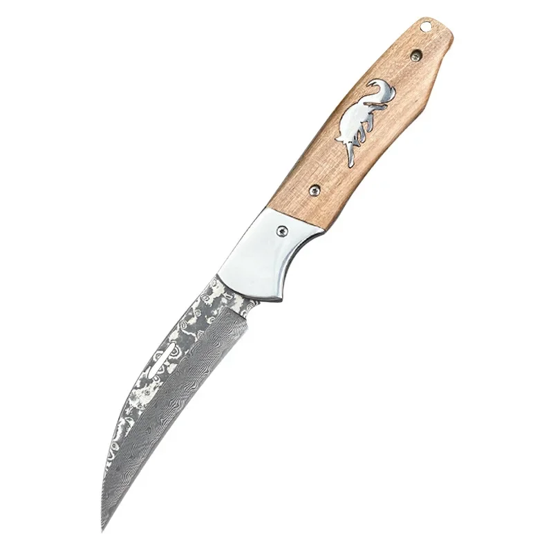 Damascus 67 Layer Stainless Steel Multi purpose Outdoor Kitchen Fruit Folding Knife Fox Pattern Handle Portable Folding Knife