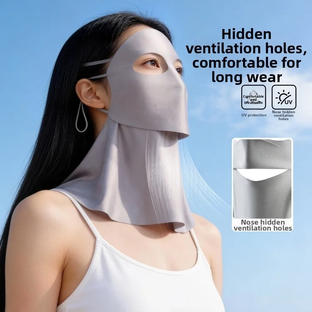 Mascarilla Facial de Seda Helada para Protección Solar, Color Sólido, con Protección para el Contorno de Ojos, Cubre Rostro y Cuello, para Hombre