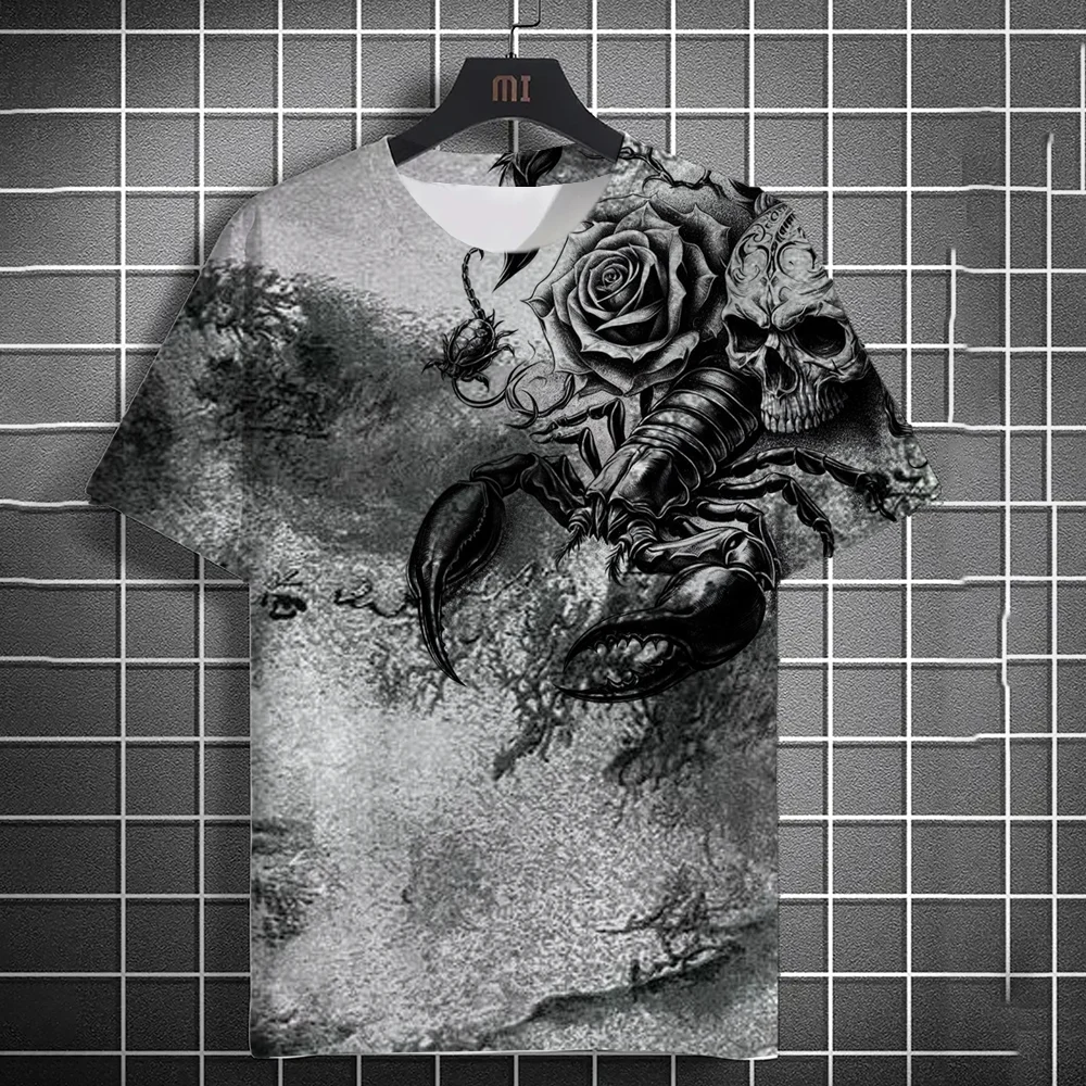 2024 Summer Men's Summer Men's Casual T-shirt 3D Printed Scorpion Design Print Unisex Short Sleeve Fashion Trend Home Clothes