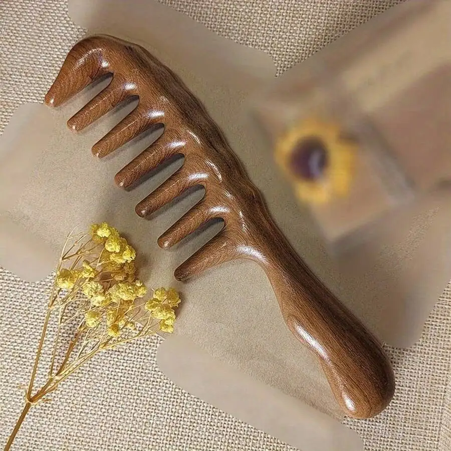 

Sandalwood Wide Tooth Comb For Curly Permed Hair Gentle Detangling Scalp Massage Wooden Hairbrush