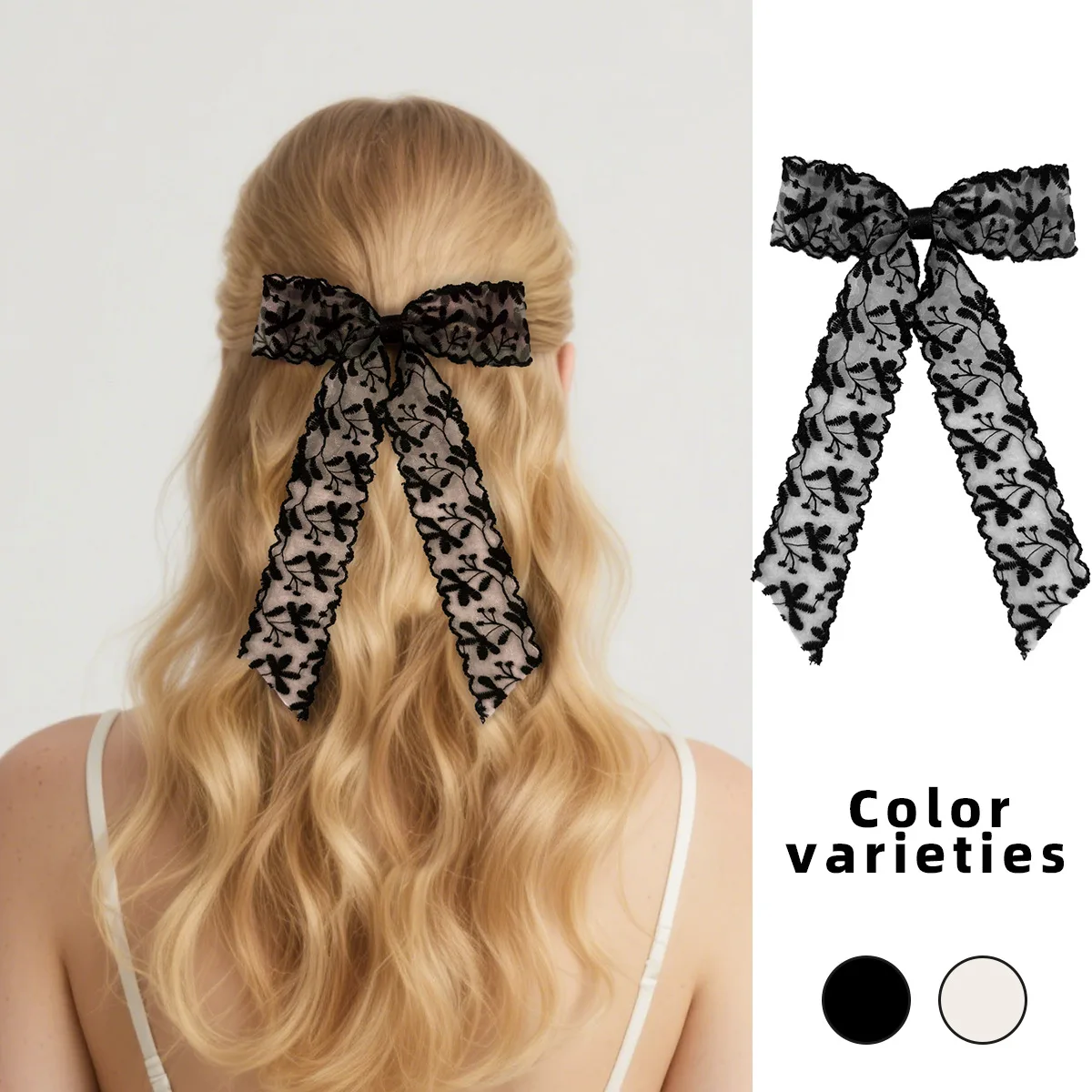 

30pcs Korean Style Large Long Tassel Ribbon Bow Hair Clips for Women And Girls Lace Embroidered Barrettes Bridal Hair Grips Bulk