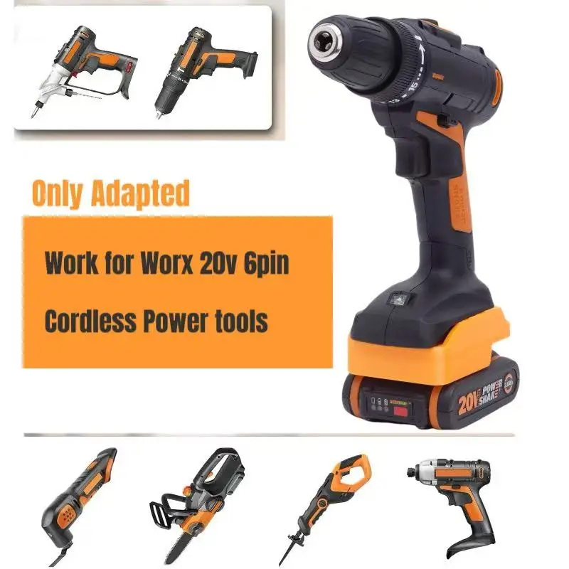 Batteries Converter Adapter For Worx 20v 4pin  Lithium Ion To  Worx 6PIN Tool (without battery and tools)