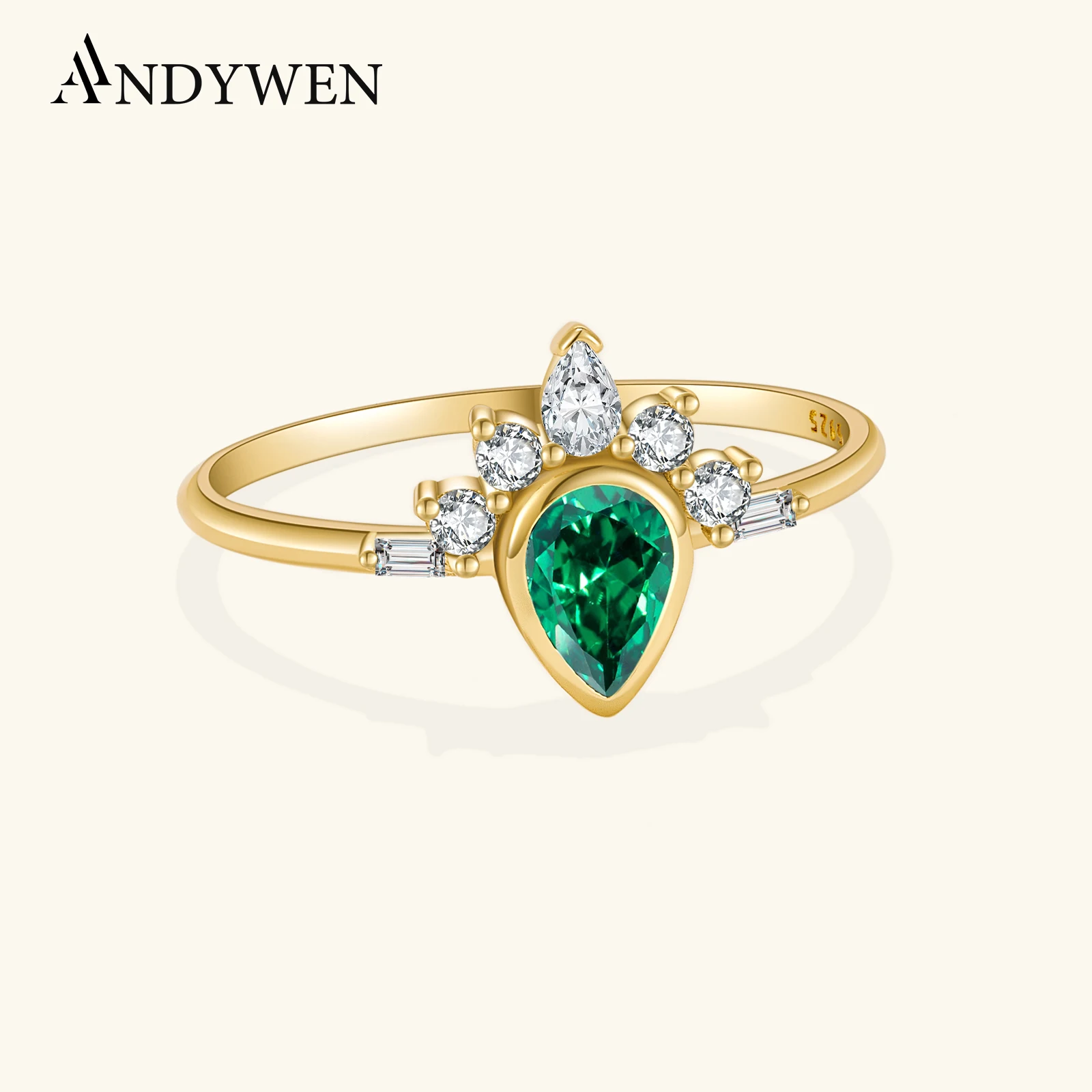 ANDYWEN 925 Sterling Silver Big Pear Shaped Green CZ Zircon Circle Ring Women Gemstone Luxury Jewelry Wedding Accessories Gift