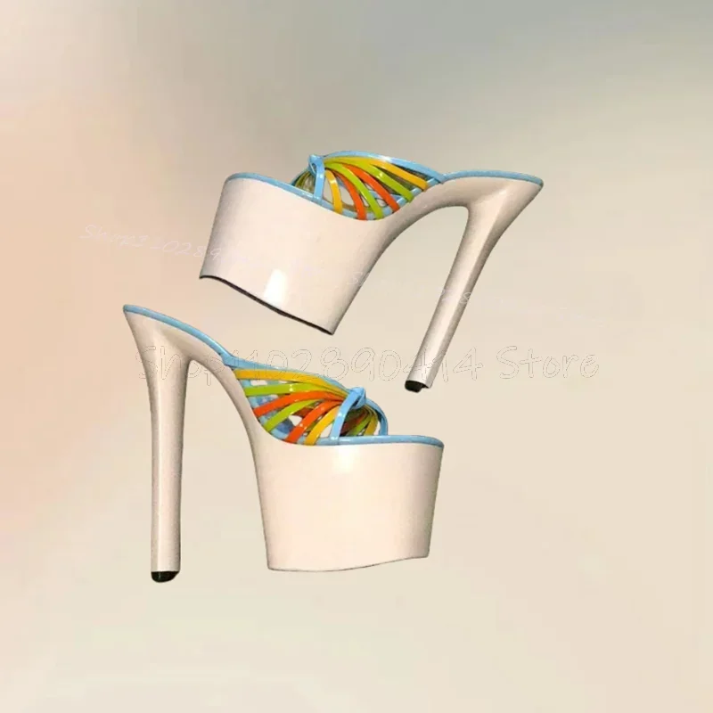 Colorful Strappy Knot Design Platform Slippers Slip On Women Shoes Thin High Heels Open Toe New Fashion 2025 Zapatos Para Mujere