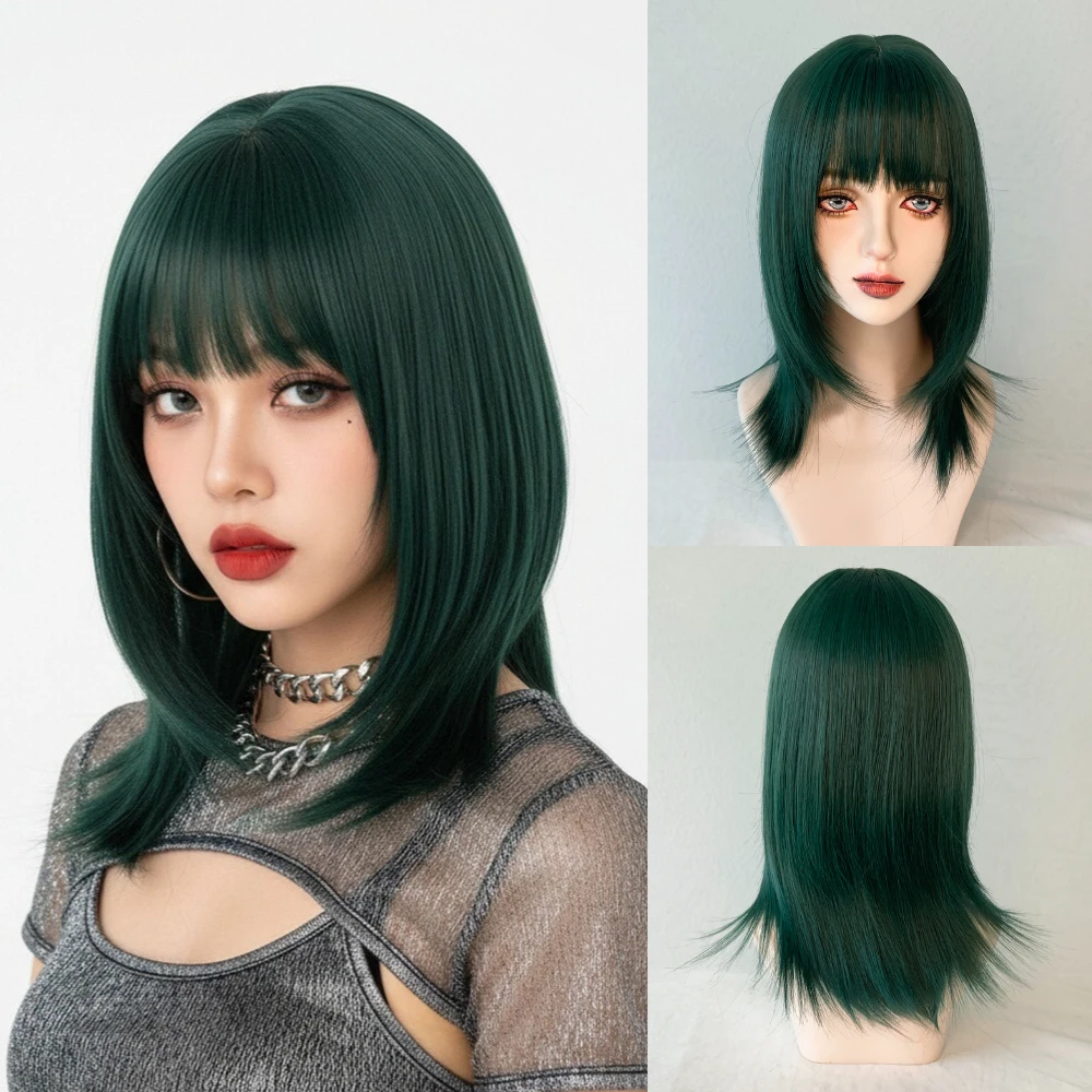 

Женский термостойкий короткий прямой зеленый парик с челкой из синтетического волокна для косплея Лолиты, Хэллоуина, Рождества, повседневного гламурного цвета