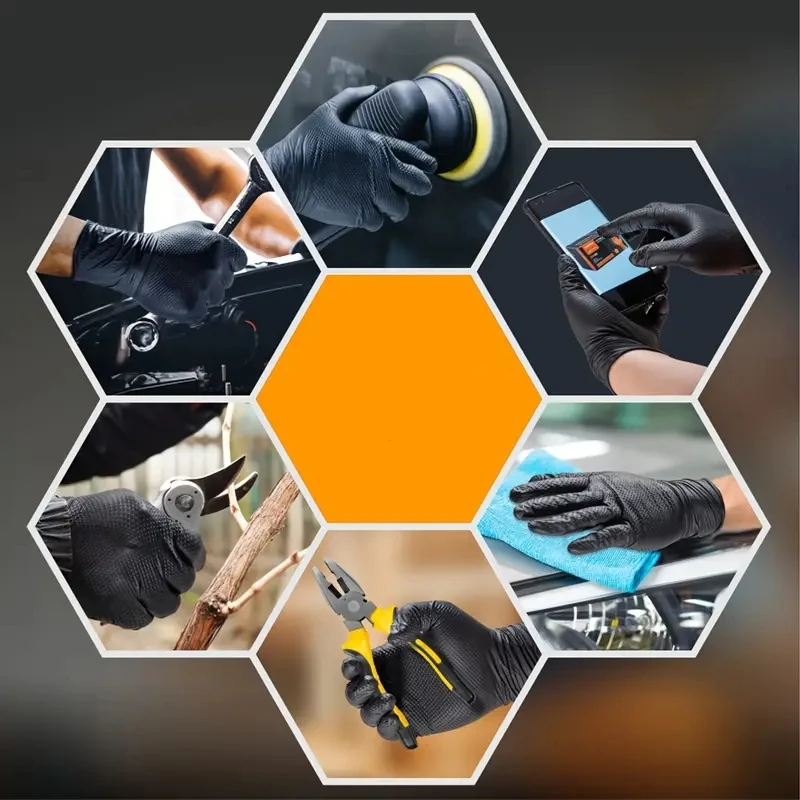 2–100 Stück 8 mm robuste industrielle schwarze Nitrilhandschuhe, erhöhte Diamantstruktur, latexfrei für mechanische Sicherheits- und Arbeitshandschuhe – Detail 19