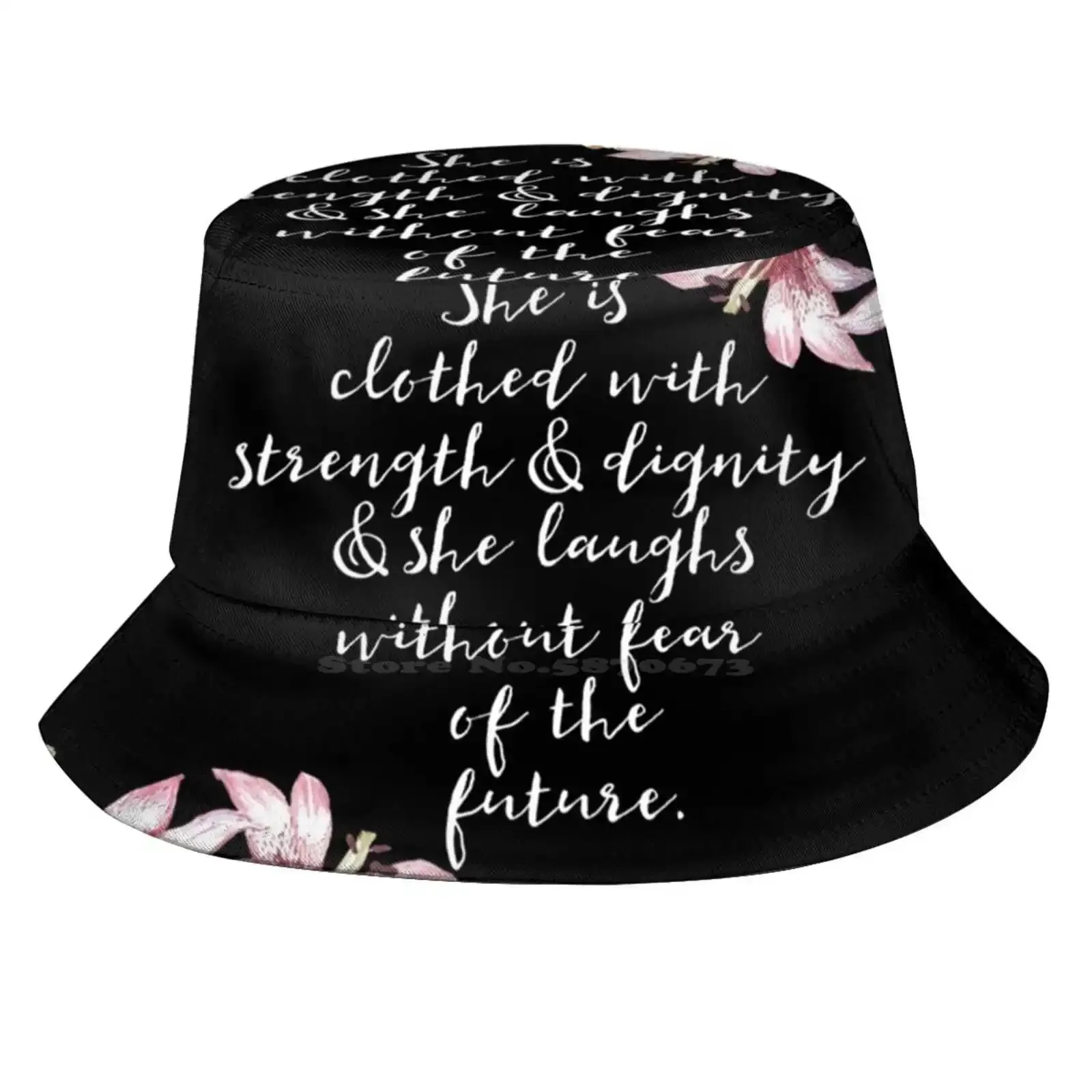 Christian Proverbs Sun Cap Fisherman Hat Bucket Hats Christian Quotes She Is Clothed With Strength And Dignity Proverbs 31 25