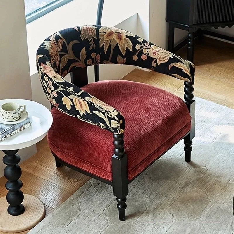 

solid wood leisure chair, small apartment jacquard fabric, sofa chair, living room balcony designer, lazy single chair