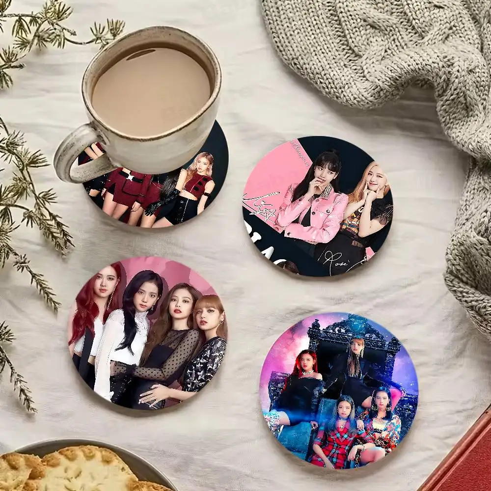 P-Pinkes-B-Blacks Retro Wooden Cup Mats Elements Colour Printing Cup Coasters Home Kitchen Decora Gifts