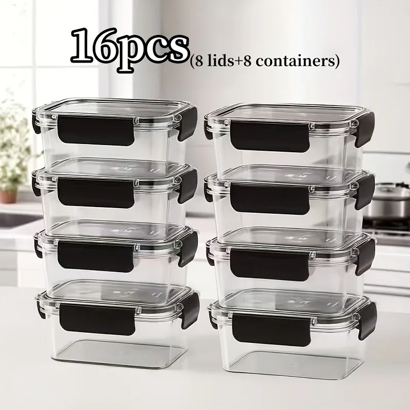 Stackable Refrigerator Containers 16pcs-8 Lids + 8 Containers, Airtight with Snap-Lock Lids,  for Fruits Veggies Meat