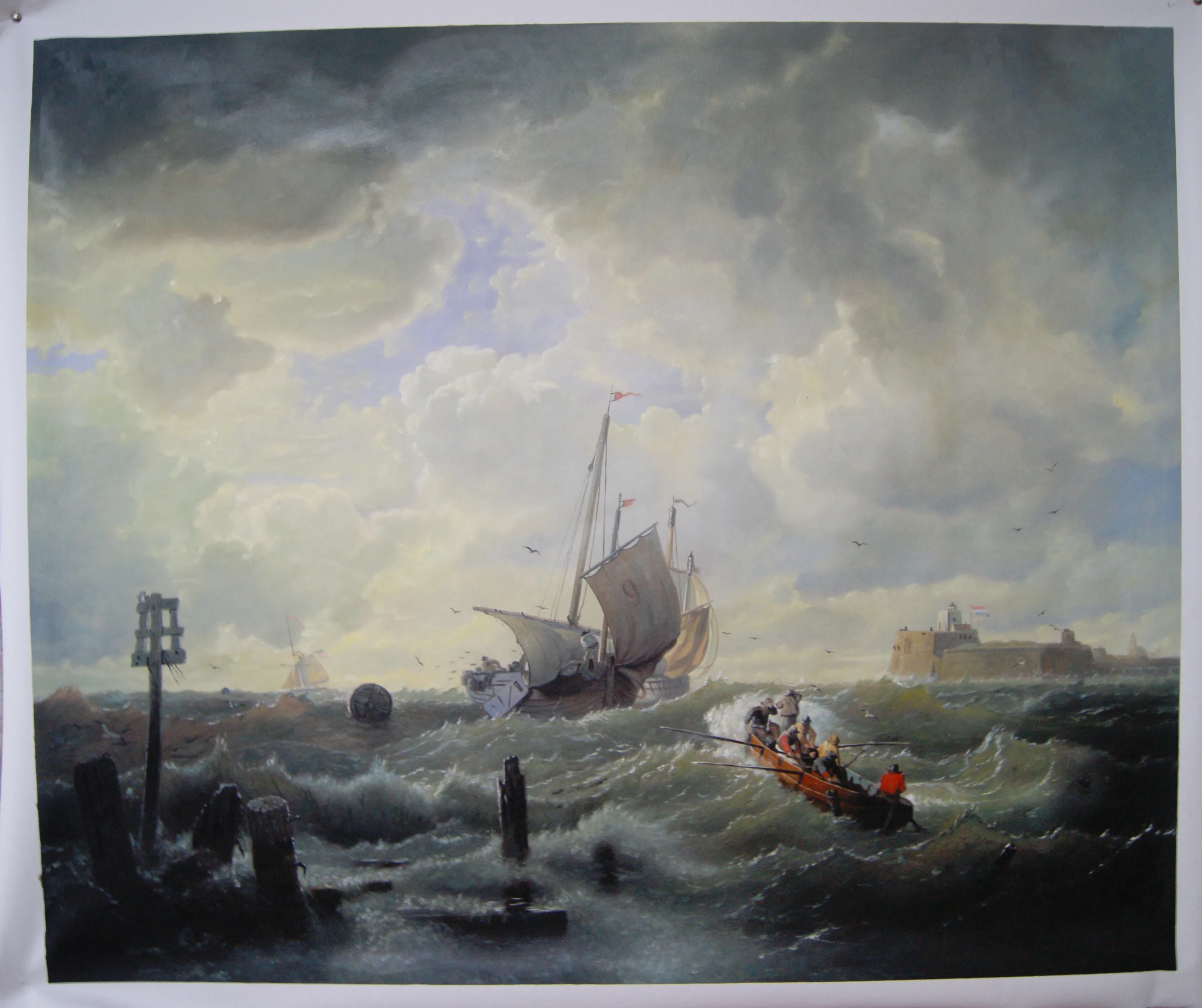 zd-The Entrance to the Harbour at Hellevoetsluys, 1850 by Andreas Achenbach Oil Reproduction Famous Seascape Painting@