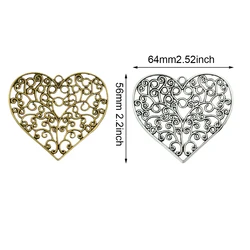 6 pcs 2.5 inches extra large antique Tibetan Silver bronze Filigree Victoria pattern Hollow Heart DIY dangle necklace Pendant