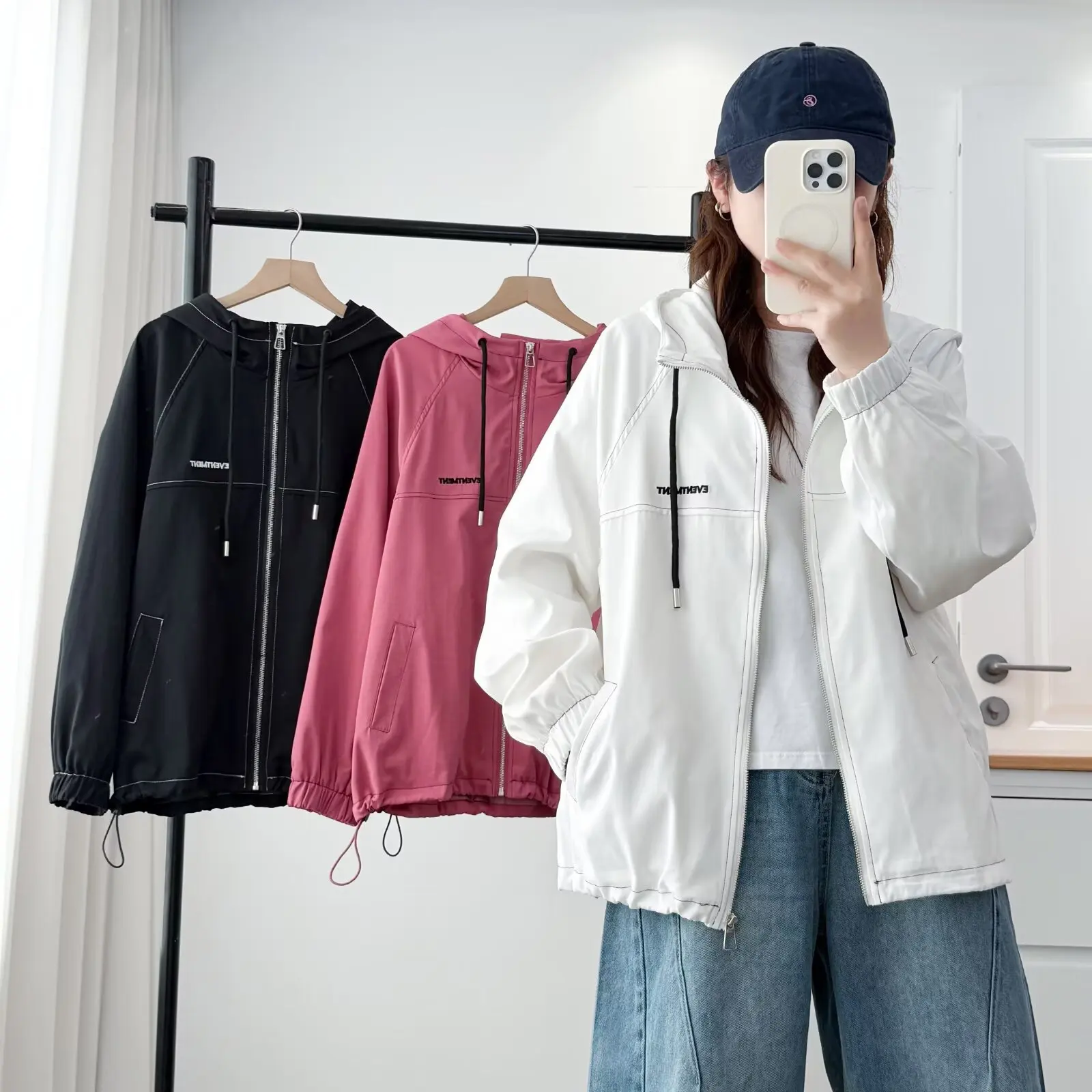 

XXXXL Fashion Plus Size Women's Jacket New Autumn Loose Embroidered Hooded Coat Casual Style Bright Line Zipper OUTERWEAR