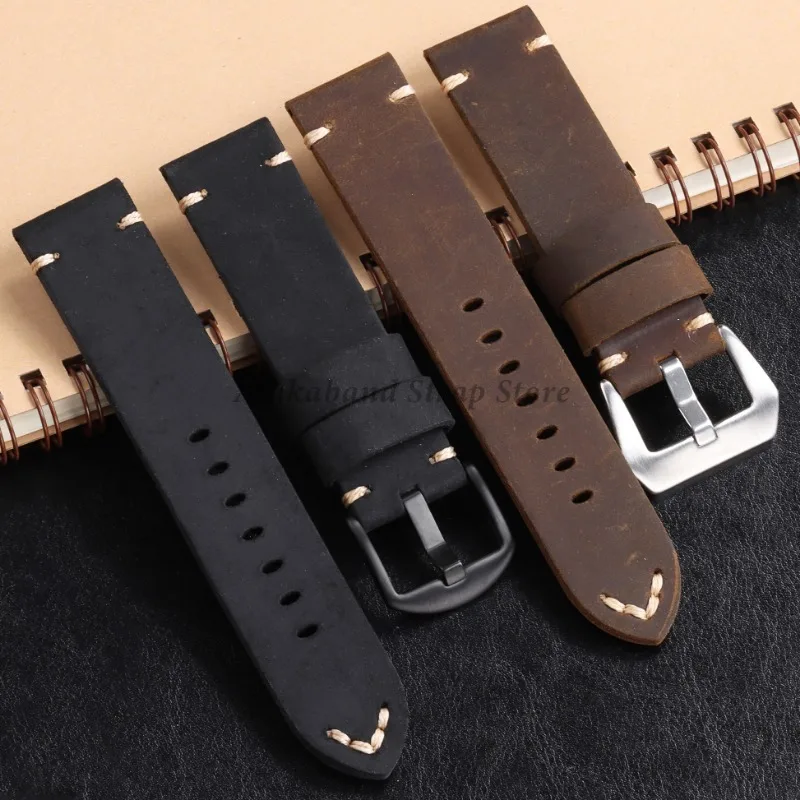 22mm 24mm 26mm Vintage Soft Handmade Leather Straps Retro Watchband For Seiko for Panerai Men Women Brown Bracelet Accessories