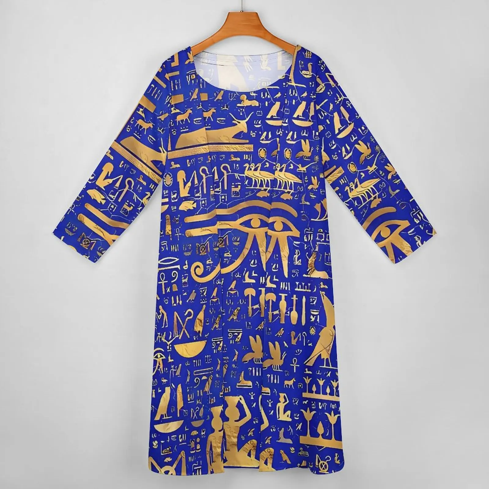 Ancient Egyptian Art Dress Blue and Gold Vintage Maxi Dress Two Piece Boho Beach Long Dresses Street Wear Oversized Vestidos