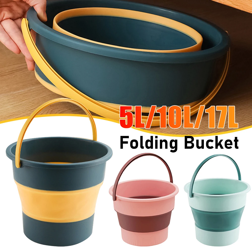 5/10L/17L Silicone Car Wash Bucket Water Canister Fishing Promotion Folding Bucket Space Saving Kitchen Outdoor Fishing Supplies