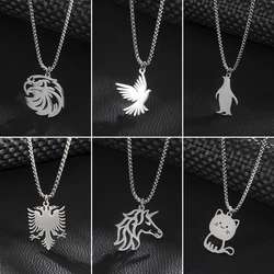 Gothic Albania Eagle Pendant Necklace Men Stainless Steel Unicorn Penguin Swallow Long Chain Necklaces Wholesale Neck Jewelry