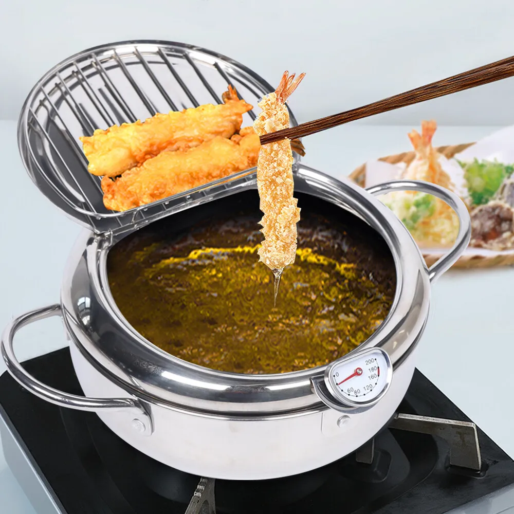 Olla japonesa para freír Tempura, sartén con Control de temperatura, acero inoxidable