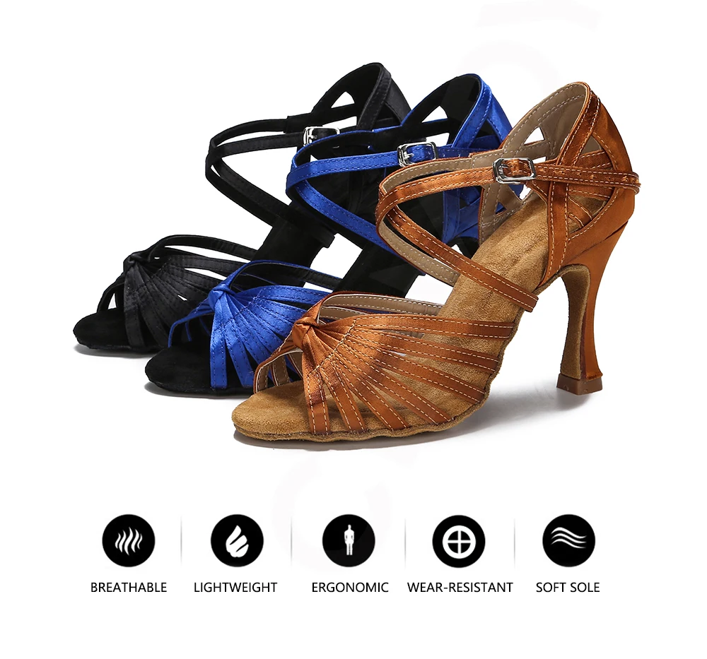 CINMIDY Seiden-Satin Tanzschuhe für Damen, Latein-Tanzschuhe, Tango-Ballsaal-Performance-Schuhe, Weichsohlen-Sandalen, Partyschuhe – Detail 5