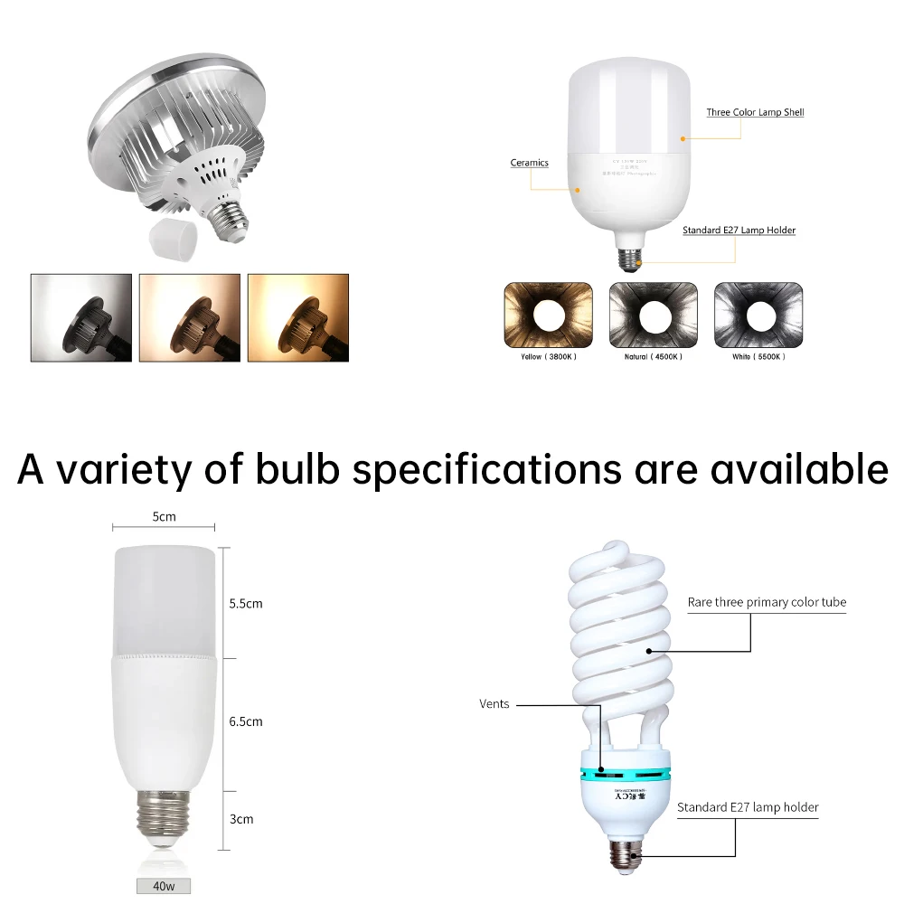 SH 135W 2-Color Temperature Photography Softbox LED Lighting Bulbs High Bright With E27 Base For Photographic Photo Video Studio