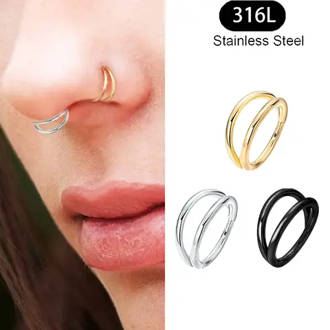 Double Nose Rings Hoops, Septum Cartilage Hoop Earrings, Open Stacked Nose Rings for Women and Men, Piercing Jewelry Gift.