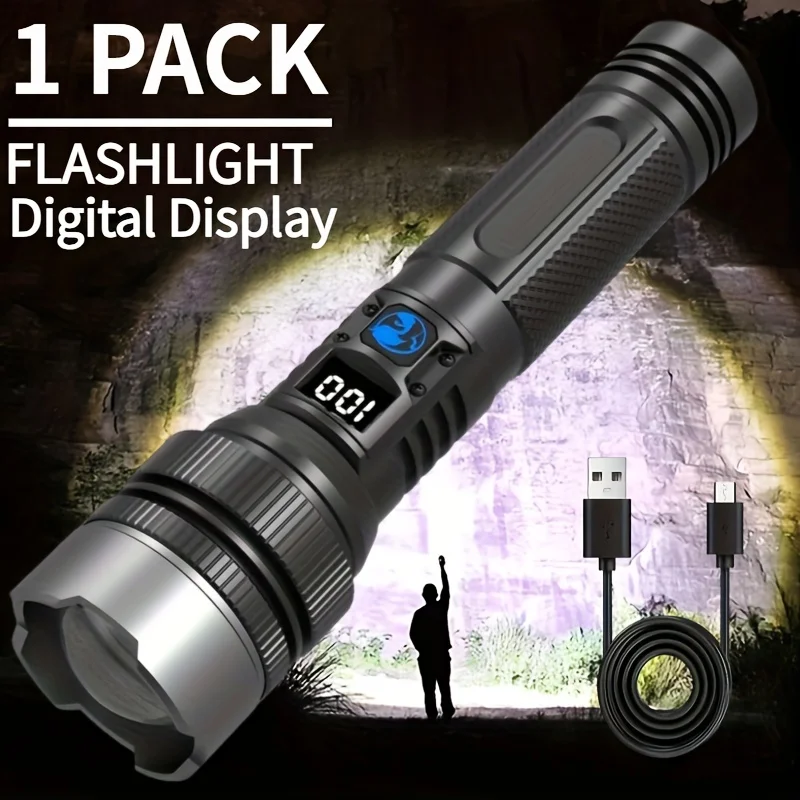 Ultra Bright 3000 Lumens USB Rechargeable LED Flashlight High Power Telescopic Zoom Durable Aluminum Design for Work Patrol