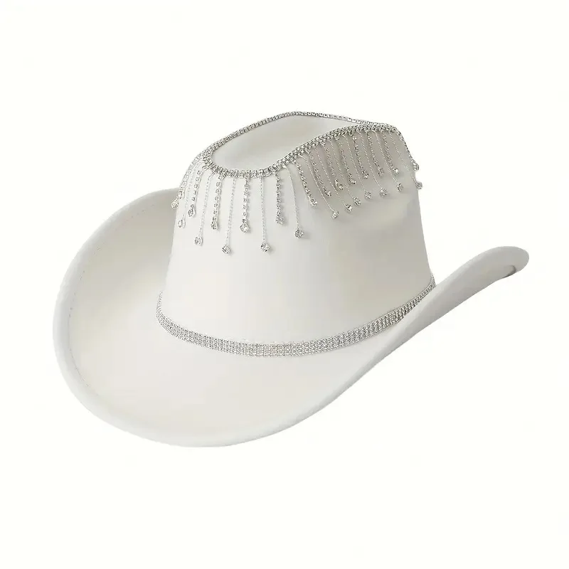 HongLuan Glitter Costume Cappello Adulto e Cappelli da Cowboy Strass per Donna, Cowboy Cosplay Accessori Femminili e Berretto da Cowgirl