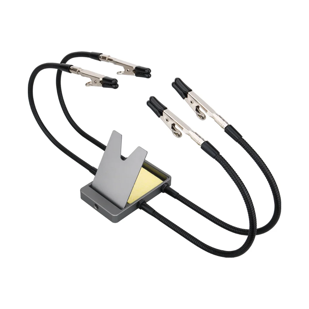 GVDA Supporto per saldatore con 4 bracci flessibili Cuscinetti in spugna per pulizia Strumento di riparazione per saldatura PCB Staffa per saldatore