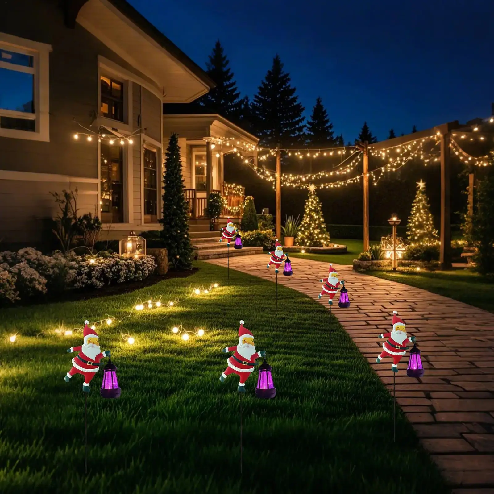 

Christmas Solar Lights Outdoor Santa Claus Ground Lamp Stake Decor Solar Powered Christmas Lights For Lawn Pathway Walkway Patio