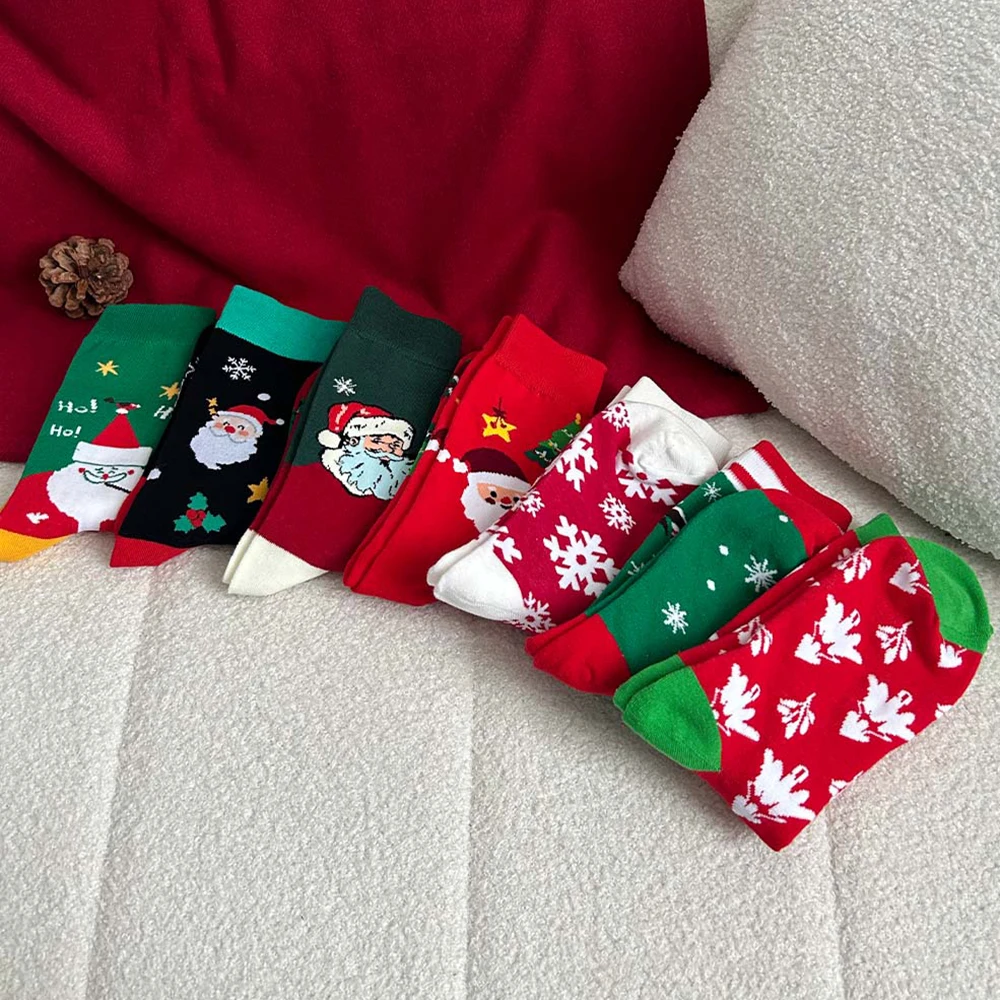 Elk Santa Midtube Cotton Warm Socks Cute Elk Snowman Gift Socks Available In A Variety Of Colors