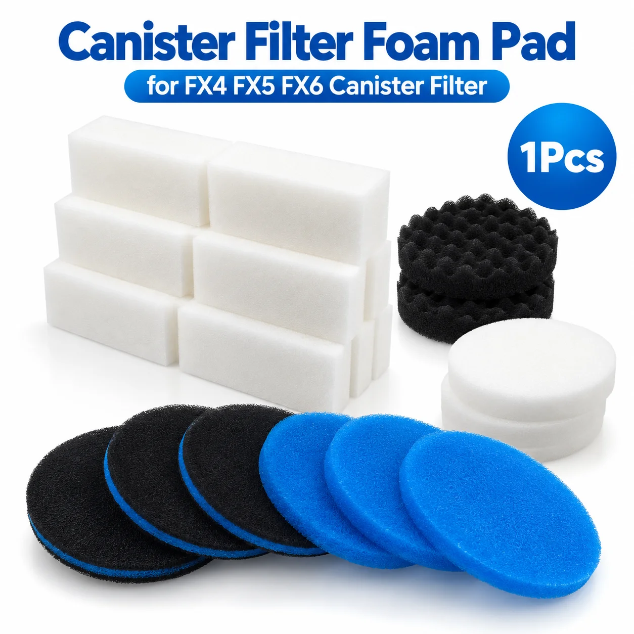 1Pcs High Density Bio Sponge Canister Filter Pad Blue Open Cell Structure Bio Sponge Filter Pad Pre Cut Dual Filtration Action