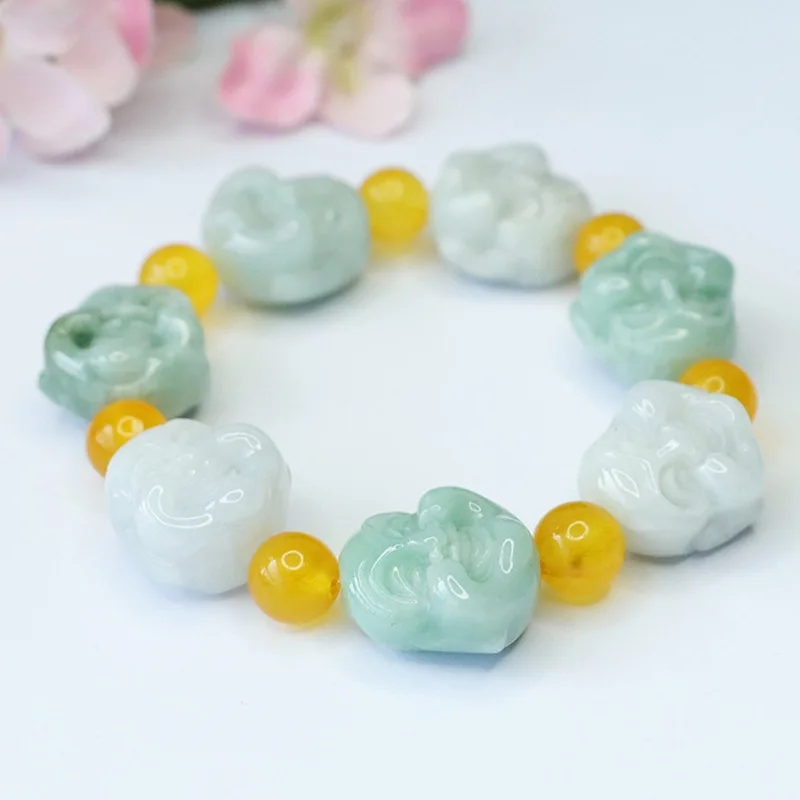 

Real Natural Grade A Jade Jadeite Lucky Men Women 20mm Buddha Head Beads Bracelet