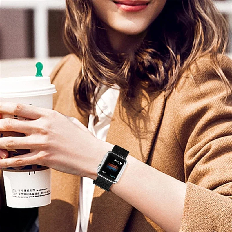 النايلون حلقة حزام ل سوار ساعة يد آبل 40 مللي متر 44 مللي متر 45 مللي متر 41 مللي متر 42 مللي متر 38 مللي متر الذكية النايلون سوار IWatch سلسلة 9 8 SE 7 6 5 الترا 2 49 مللي متر