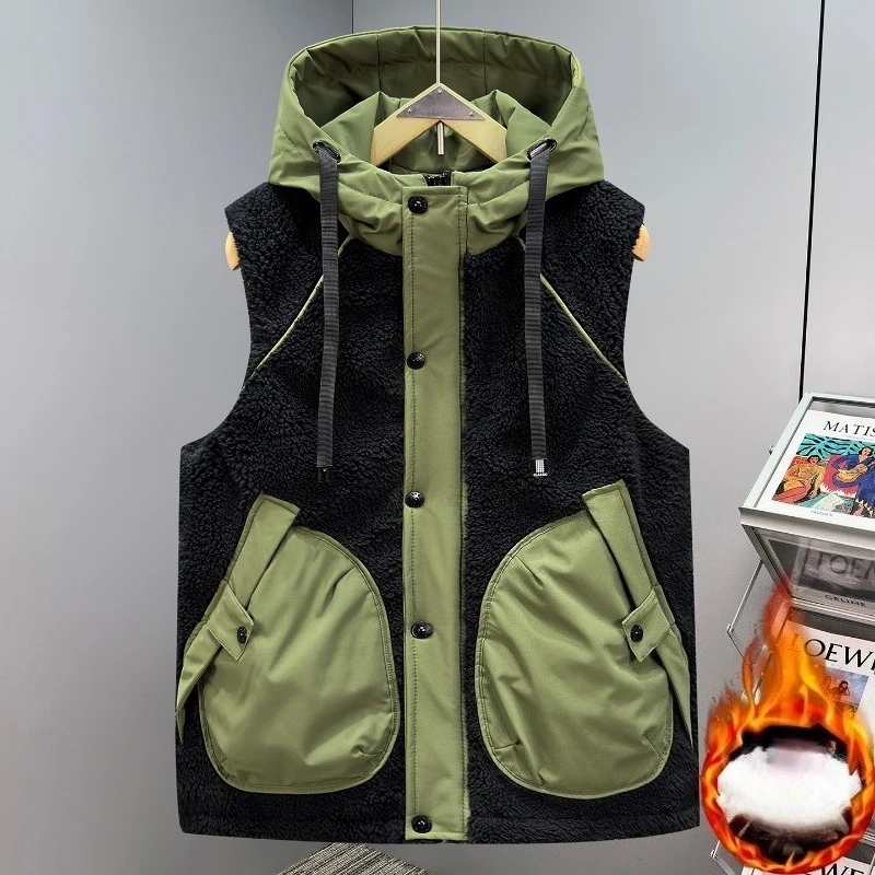 

Новая модная зимняя жилетка с капюшоном для мужчин, осенняя повседневная флисовая мужская куртка без рукавов, ветрозащитная мужская хлопковая куртка без рукавов