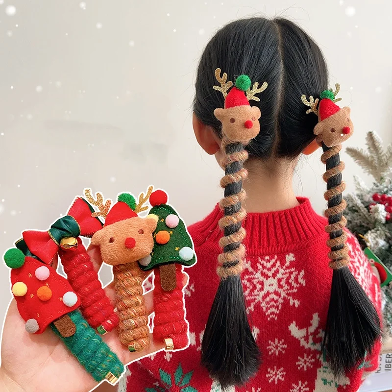

Christmas Hair Scrunchies-Soft Elastics Hair Bands & Ponytail Holders Colorful Spiral Telephone Wire Hair Ties for Kids