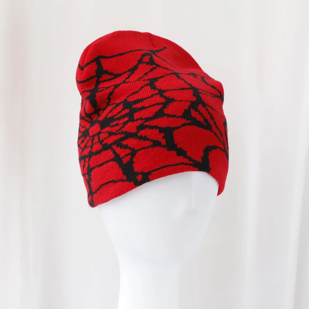 2024 New Goth Spider Web Jacquard Beanie Caps Y2K Knitted Warm Hip Hop Unisex Elastic Knit Hat Skull Cap For Women Men