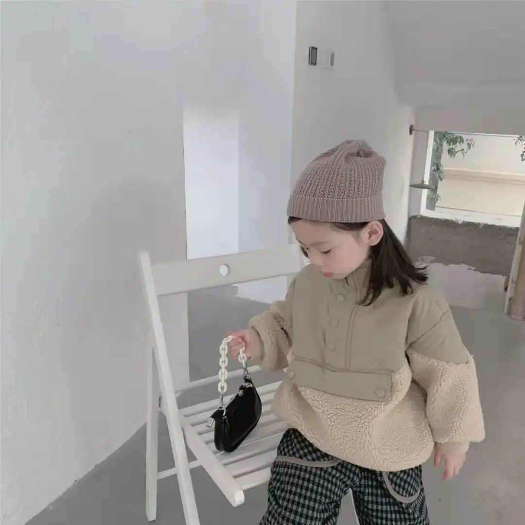 2022 Autumn New Light Luxury Fashion Kids Clothing Kids Loose Sweater Neutral Thickening Warm Jacket BoutiqueClothingSimpleStyle