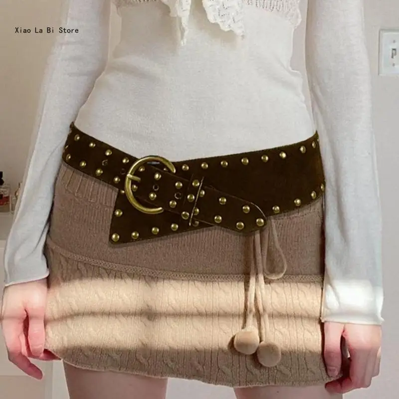 Ceinture Punk élégante avec boucle ronde en métal pour femmes XXFD