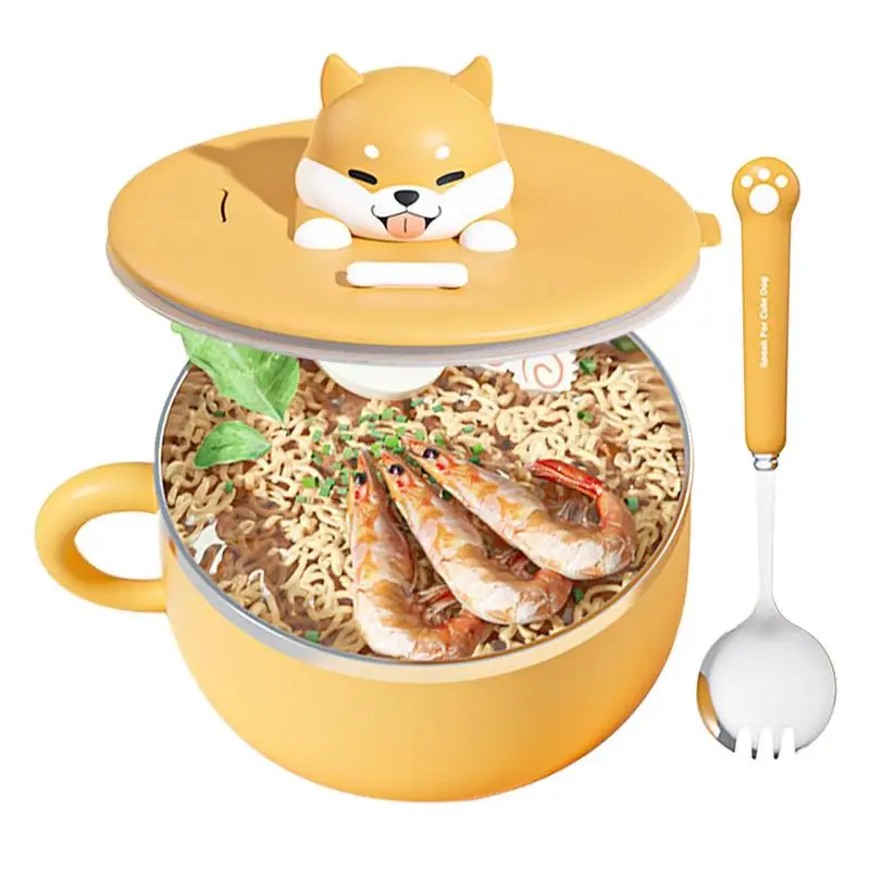 Stainless Steel Instant Noodle Bowl Anti-Scalding Ramen Salad Lunch Box Pancake Shaper Dustproof Cooker Cup With Forks Spoon