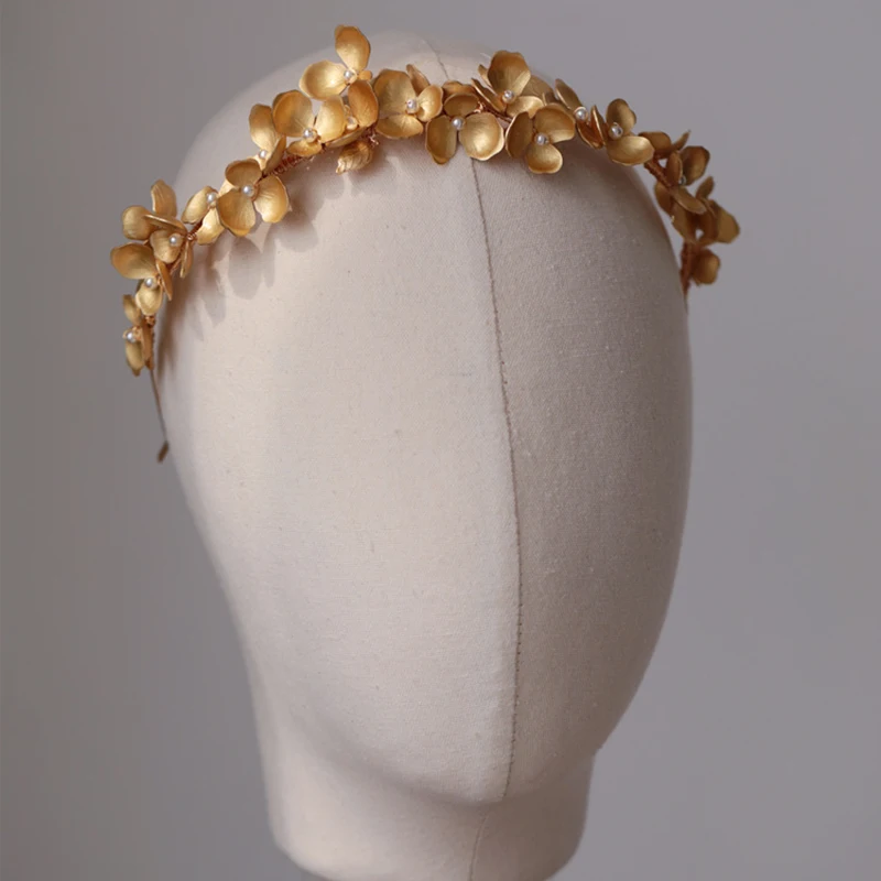 

Vintage Copper Flower Wedding Crown Bridal Hair Tiara Handmade Women Prom Hairband Girls Headpiece