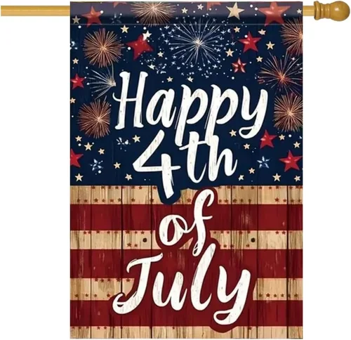 Large 4th of July House Flags 28 x 40 Double Sided, Burlap Holiday Independence 313035393352 ZZY