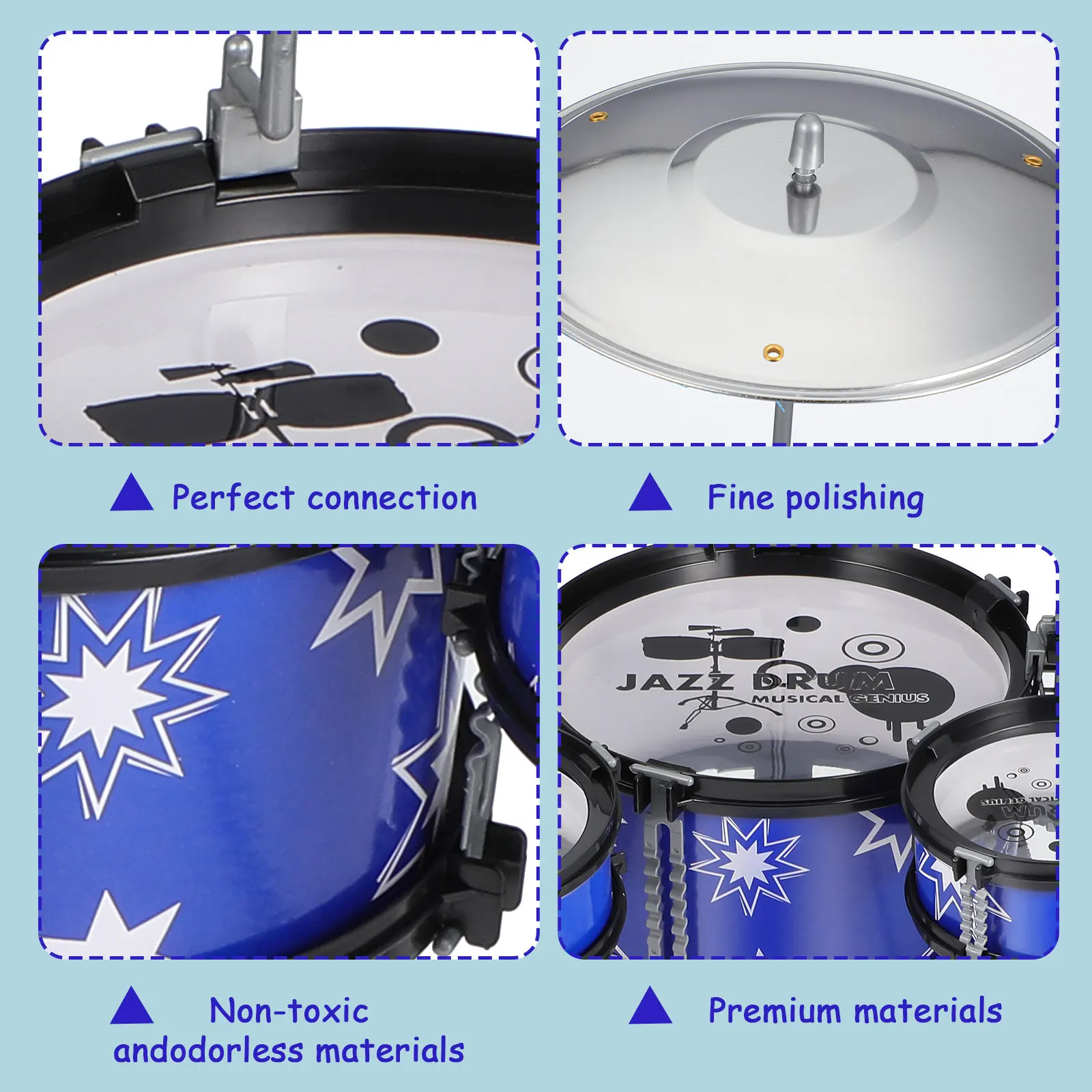 Drum Set for Toddlers 1-3 Years Old Complete Percussion Kit Includes Tambourine Cymbal Drumsticks Stool Stimulates Music