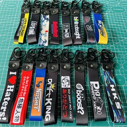 New Design 1Pcs JDM Style Key Ring Lanyard Tags Key Strap Tow Sides Thermoprint JDM Racing Car Motorcycle Keychain Accessories