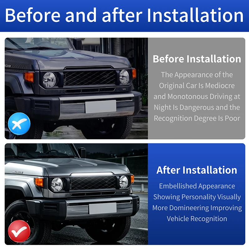 For 2024-2026 Toyota Land Cruiser 70 LC71 LC73 LC75 LC79 Front Grille Light Strip Illumination Auto Exterior Styling Accessories