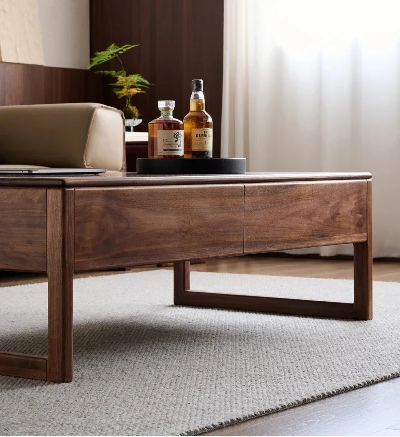 Tavolino in legno Tavolino da salotto moderno semplice tutto in legno massello Tavolino basso portaoggetti con cassetti