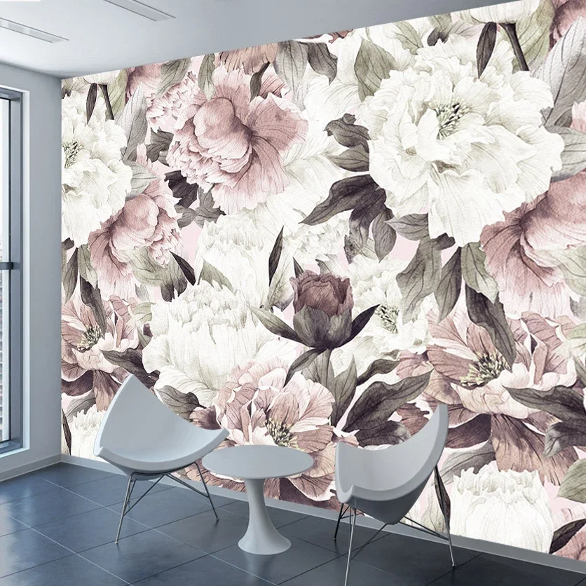 Custom Peel and Stick Accept  Wallpapers for Living Room Contact Wall Papers Home Decor Peony Floral TV Background Murals Rolls