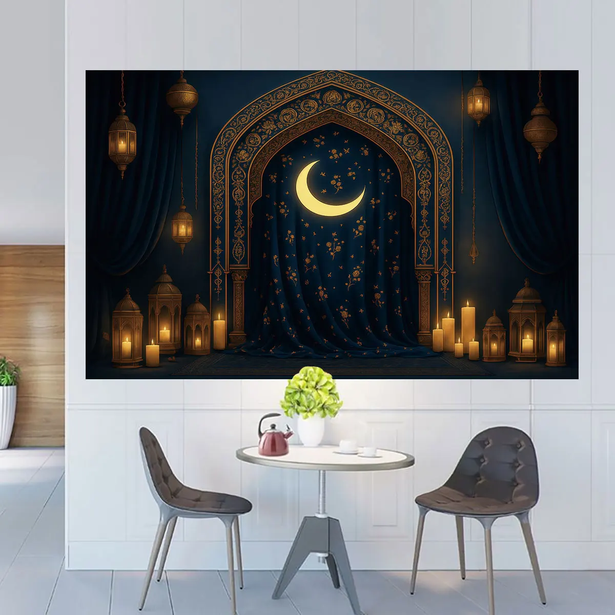 Exotic Star Moon Arch Candle Holder Wall Sticker 1PC, Flat Simulation PVC Wall Decal, Wall Art Decor Sticker For Living Room